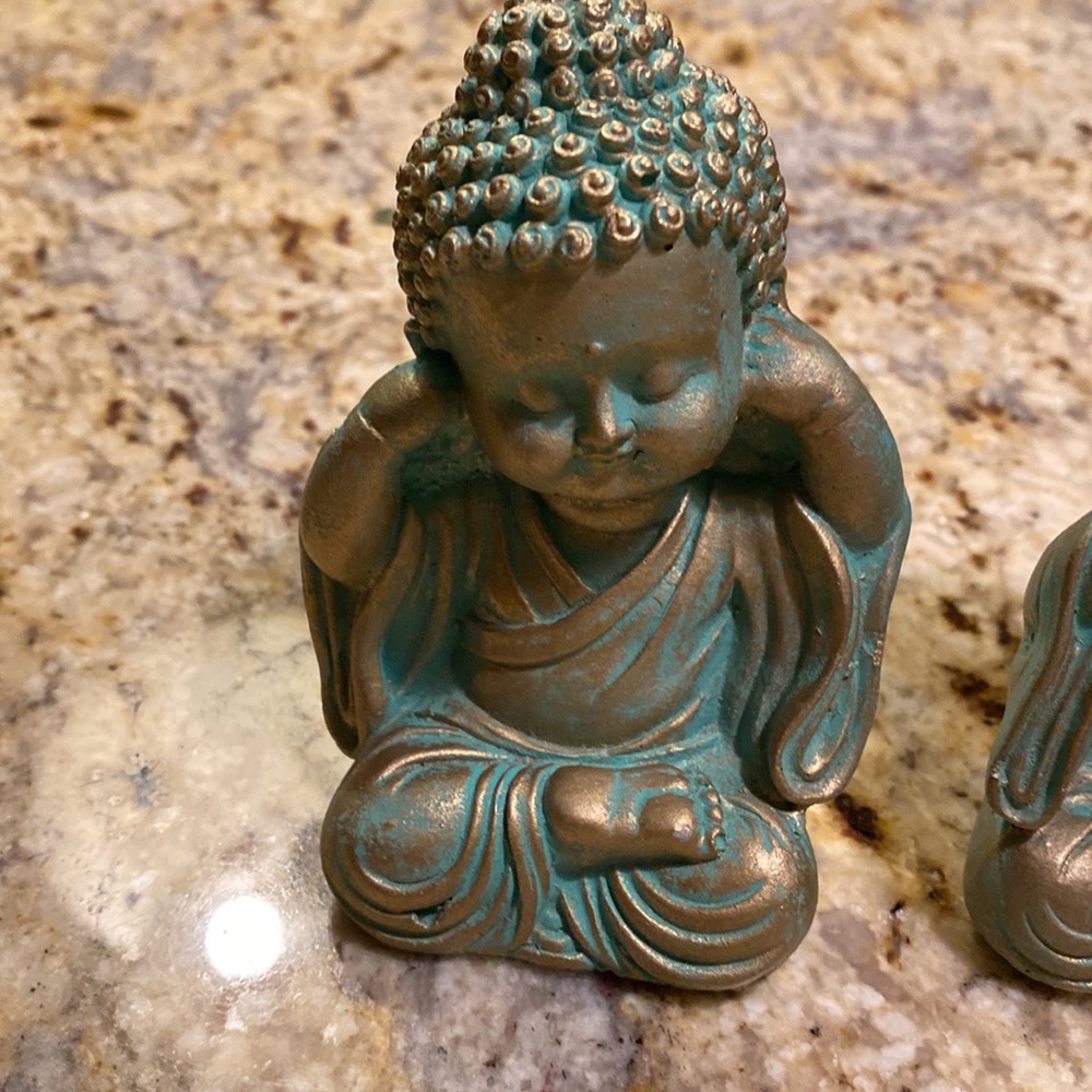 Set of 3 ceramic patina Buddha figurines hear see speak no - Picture 3 of 6